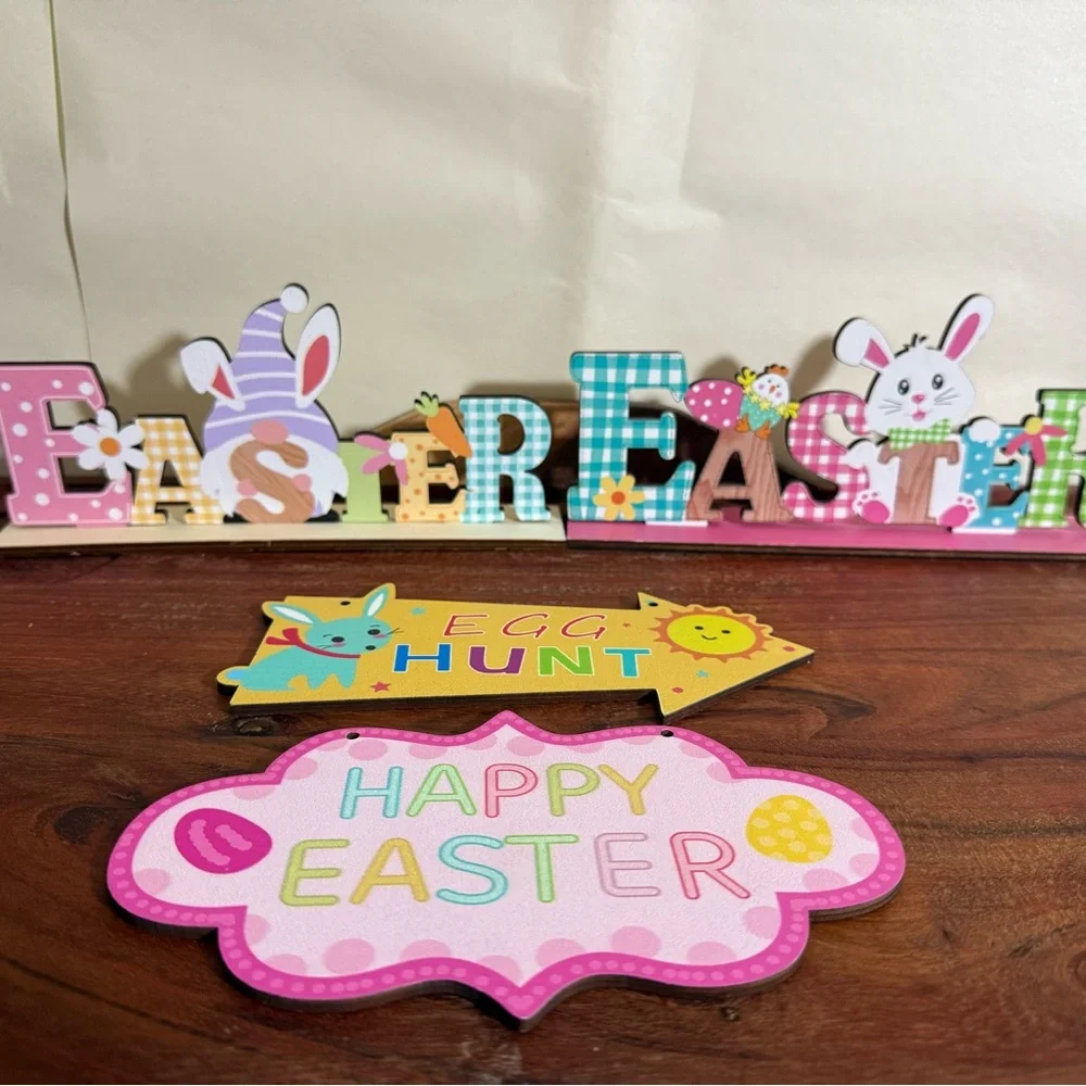 Easter party theme decoration bundle 4 Pc Decorate Stand sign Hanging Sign